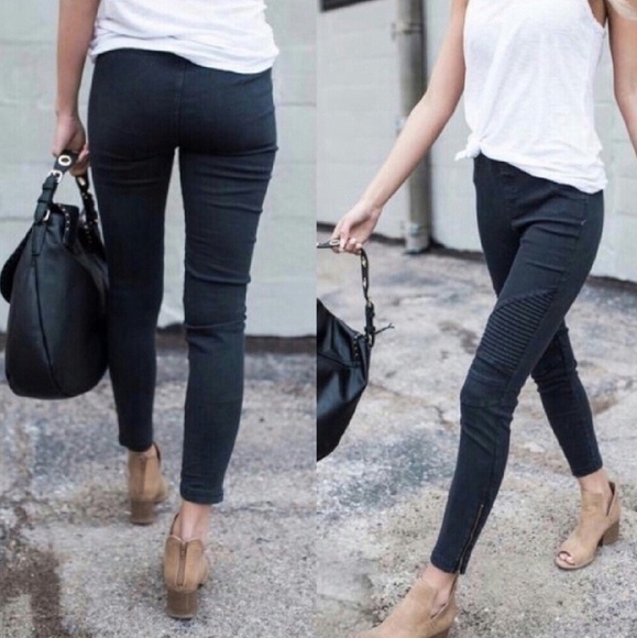 Black Moto Leggings with Ankle Zipper - Picture 4 of 8